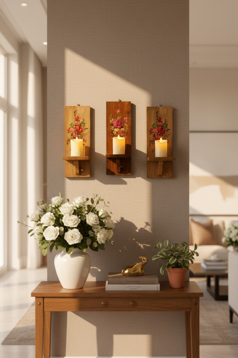 Wooden Candle Stand (wooden finish)